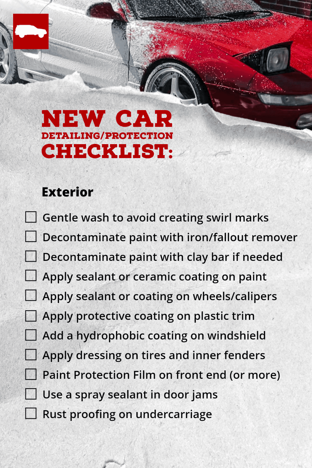 New car detailing checklist
