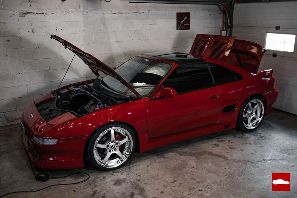 Red Toyota MR2 stored for winter