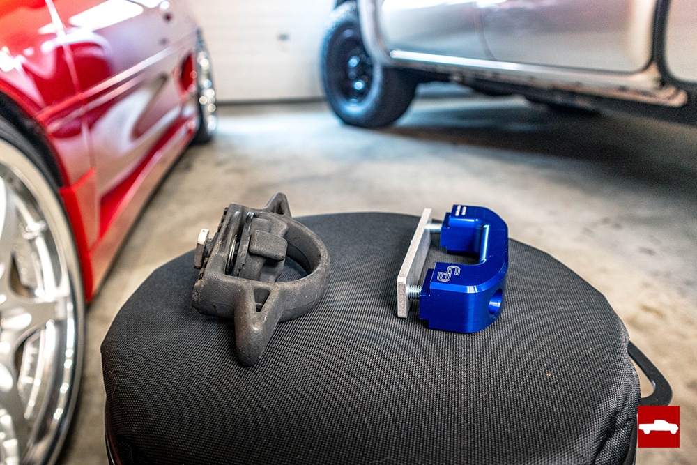 OEM Tacoma and Charvonia Design tie downs on stool