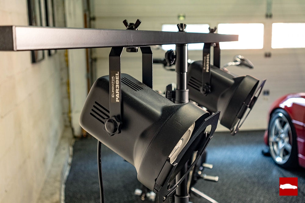 Close up side shot of cans that hold LED paint correction lights